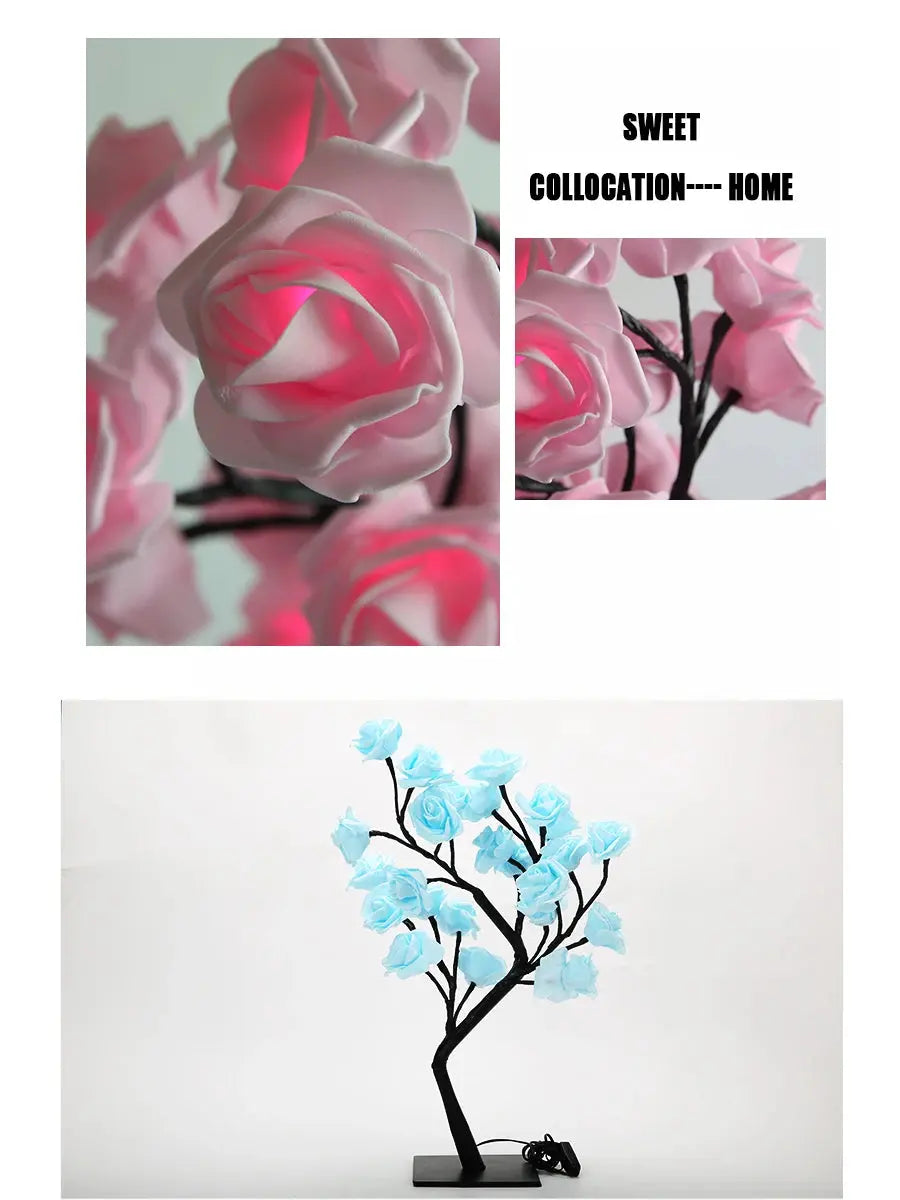 24 LED Rose Tree Fairy Lights – USB Table Lamp for Bedroom, Christmas, Wedding & Home Decor SKYNIX