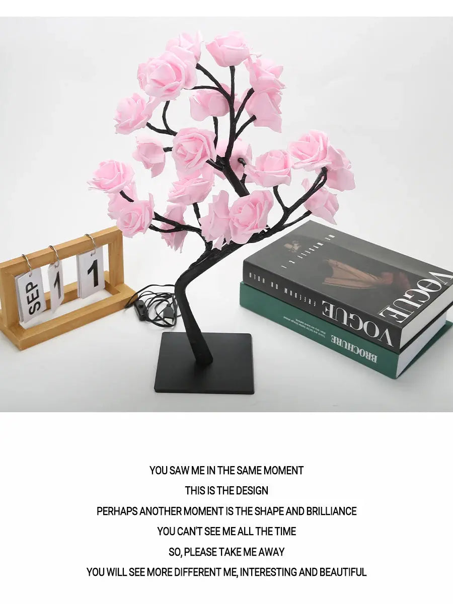24 LED Rose Tree Fairy Lights – USB Table Lamp for Bedroom, Christmas, Wedding & Home Decor SKYNIX