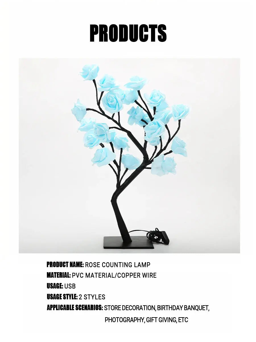 24 LED Rose Tree Fairy Lights – USB Table Lamp for Bedroom, Christmas, Wedding & Home Decor SKYNIX