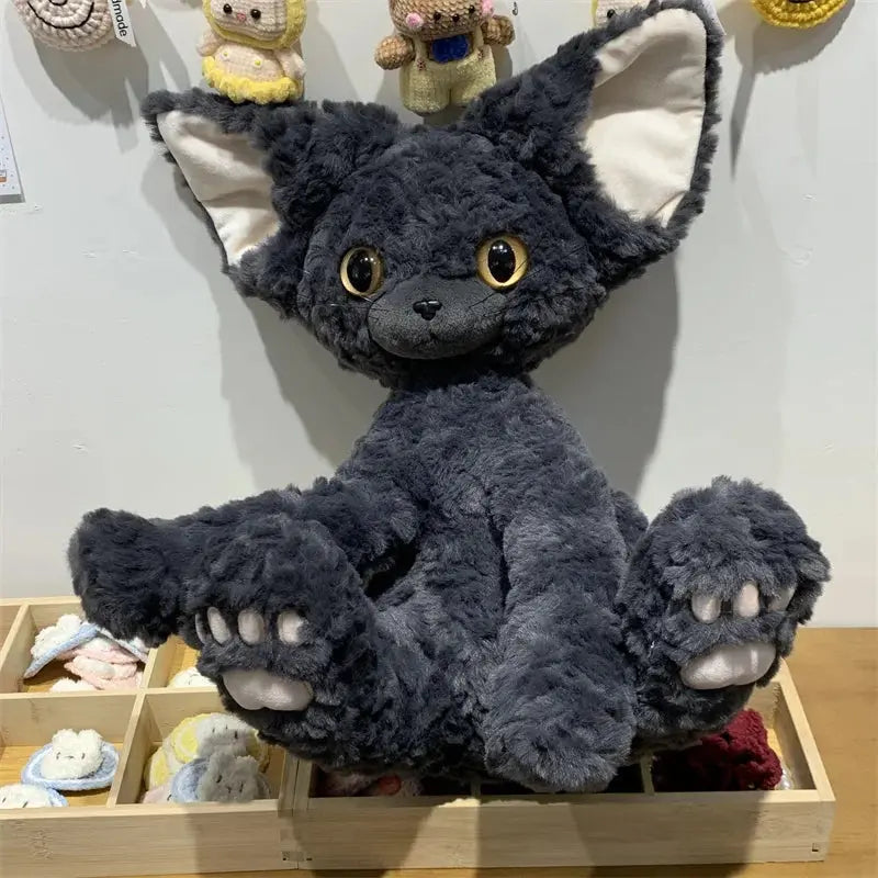 Cute KUKI Black Cat Plush Toy – Long Hair Stuffed Animal Doll with Yellow Green Eyes – Soft Throw Pillow Gift for Kids & Cat Lovers SKYNIX