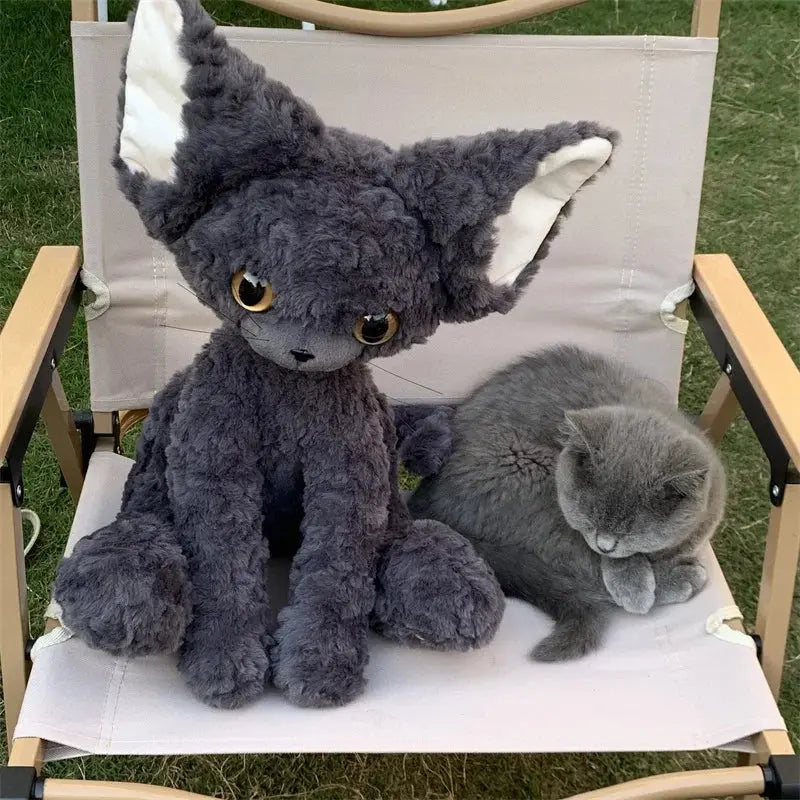 Cute KUKI Black Cat Plush Toy – Long Hair Stuffed Animal Doll with Yellow Green Eyes – Soft Throw Pillow Gift for Kids & Cat Lovers SKYNIX