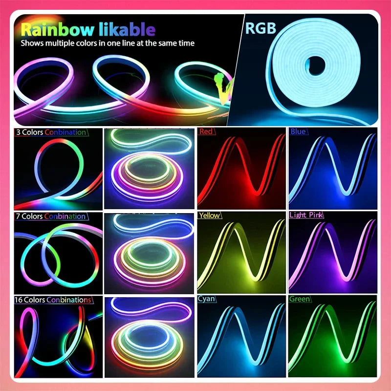 TUYA Neon LED Strip Lights – Waterproof Flexible RGB Rope Light, Bluetooth App Control, Music Sync, 1m–5m for Room Décor