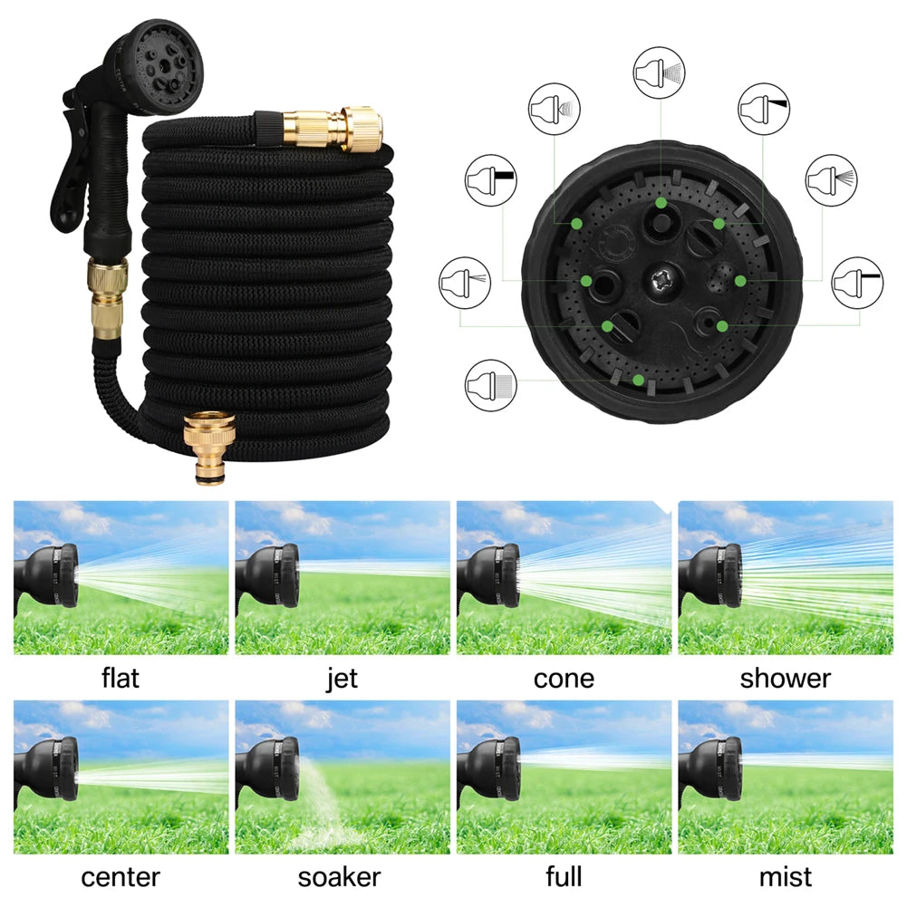Expandable Garden Water Hose – High Pressure, Double Metal Connector, PVC Reel