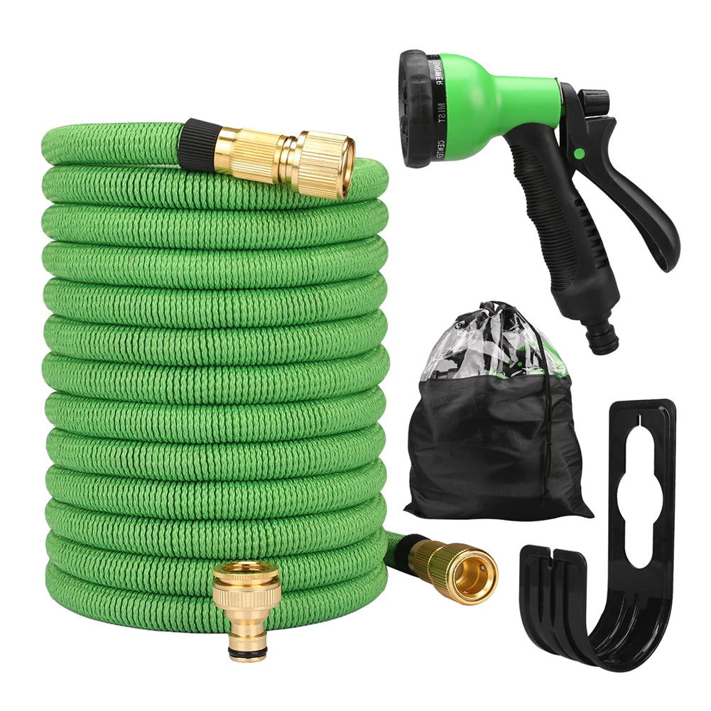 Expandable Garden Water Hose – High Pressure, Double Metal Connector, PVC Reel