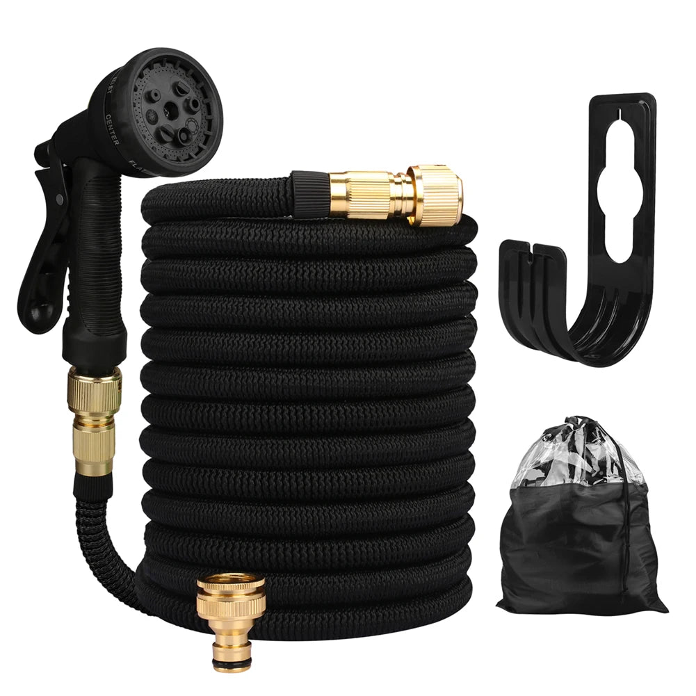 Expandable Garden Water Hose – High Pressure, Double Metal Connector, PVC Reel