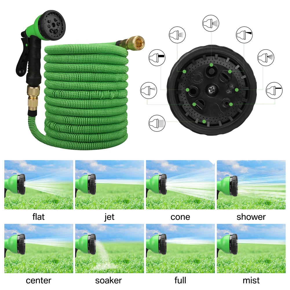 Expandable Garden Water Hose – High Pressure, Double Metal Connector, PVC Reel
