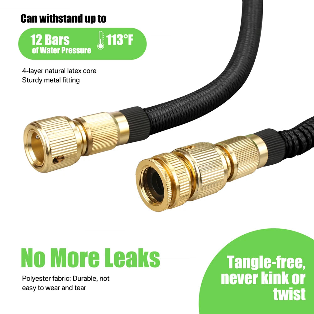 Expandable Garden Water Hose – High Pressure, Double Metal Connector, PVC Reel