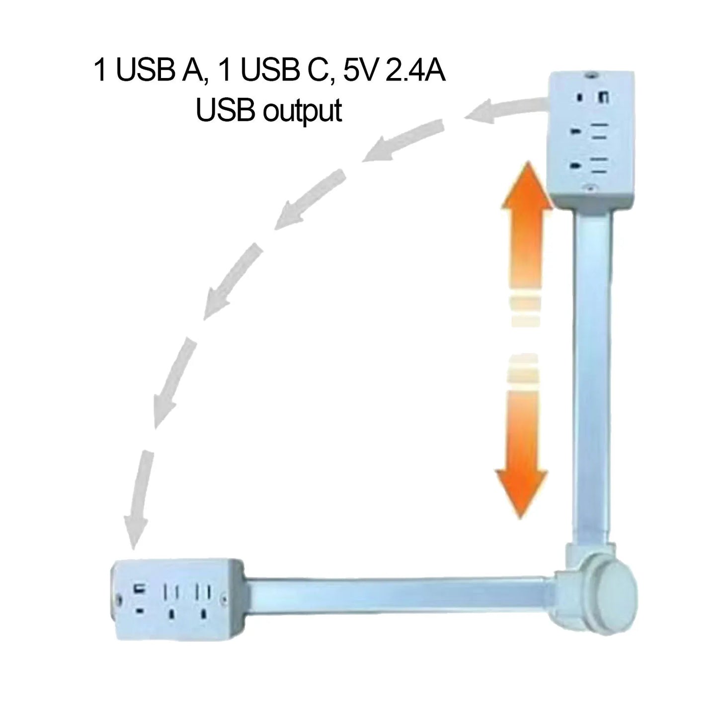 Power Outlet Extender – 2 AC, USB-A & USB-C, 180° Rotatable Plug