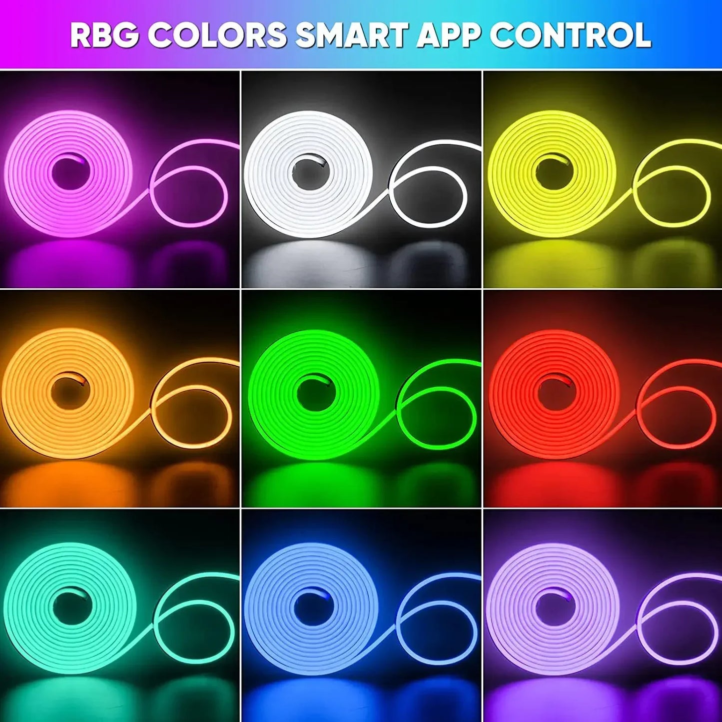 TUYA Neon LED Strip Lights – Waterproof Flexible RGB Rope Light, Bluetooth App Control, Music Sync, 1m–5m for Room Décor