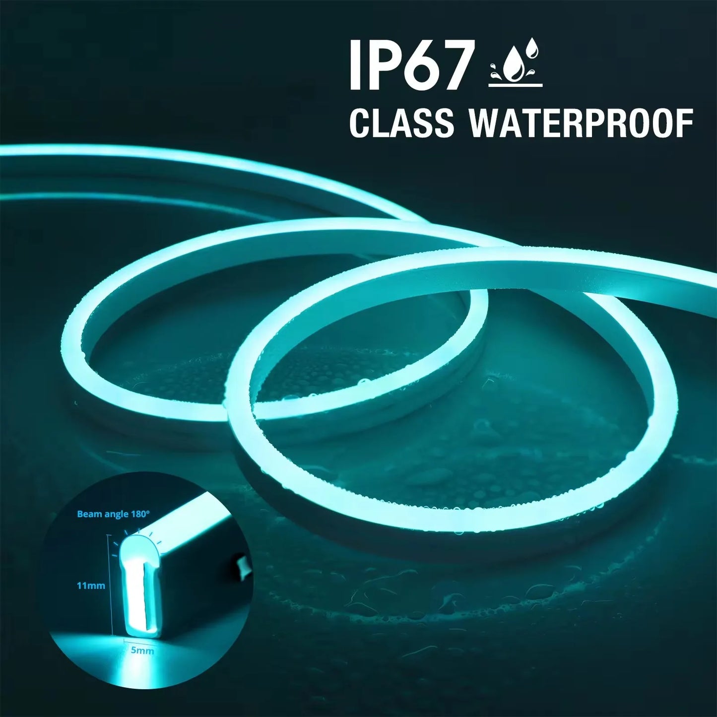 TUYA Neon LED Strip Lights – Waterproof Flexible RGB Rope Light, Bluetooth App Control, Music Sync, 1m–5m for Room Décor