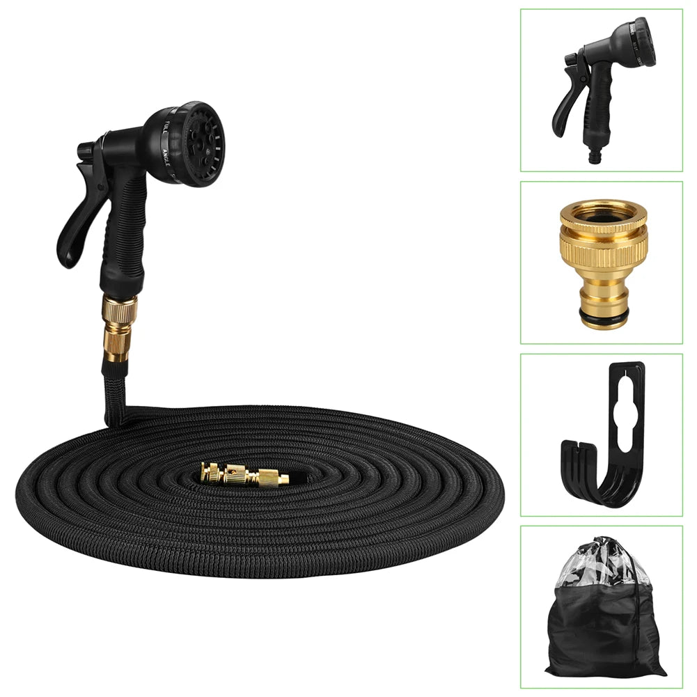 Expandable Garden Water Hose – High Pressure, Double Metal Connector, PVC Reel