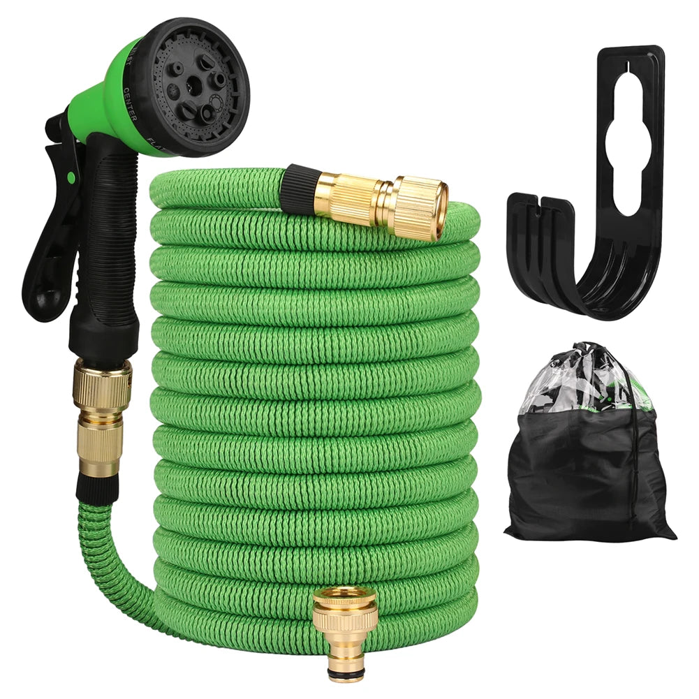 Expandable Garden Water Hose – High Pressure, Double Metal Connector, PVC Reel