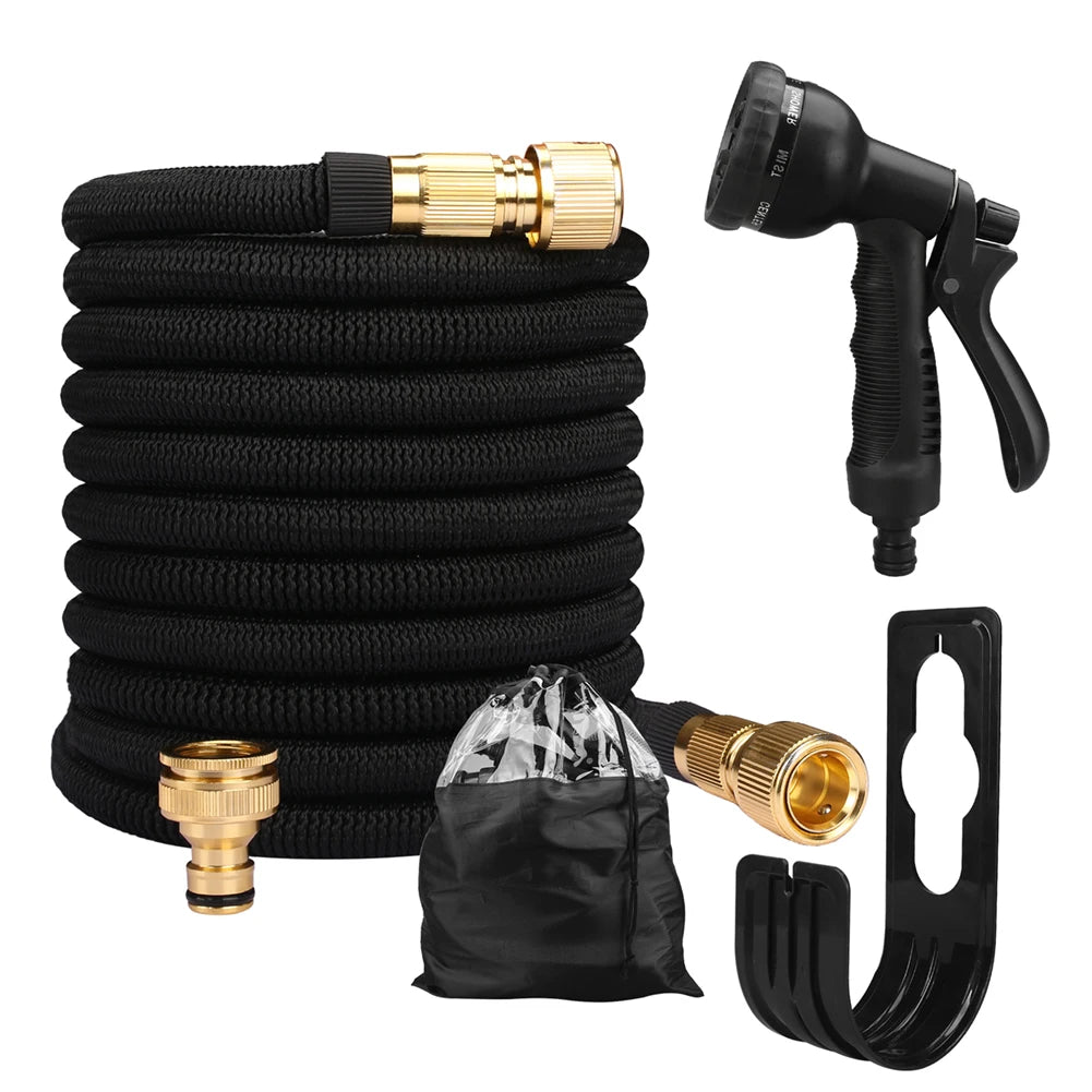 Expandable Garden Water Hose – High Pressure, Double Metal Connector, PVC Reel