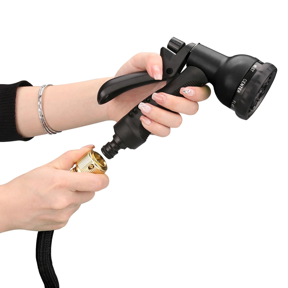Expandable Garden Water Hose – High Pressure, Double Metal Connector, PVC Reel