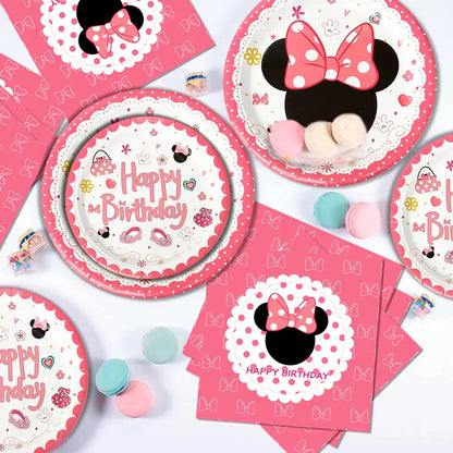 113PCS Min-niee Mou-ses Party Supplies Set – Plates, Cups, Napkins, Tablecloth & More – Birthday Tableware Kit for Kids Girls' Theme Party SKYNIX