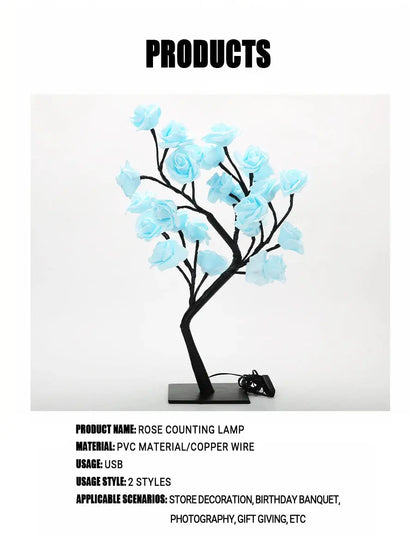 24 LED Rose Tree Fairy Lights – USB Table Lamp for Bedroom, Christmas, Wedding & Home Decor SKYNIX