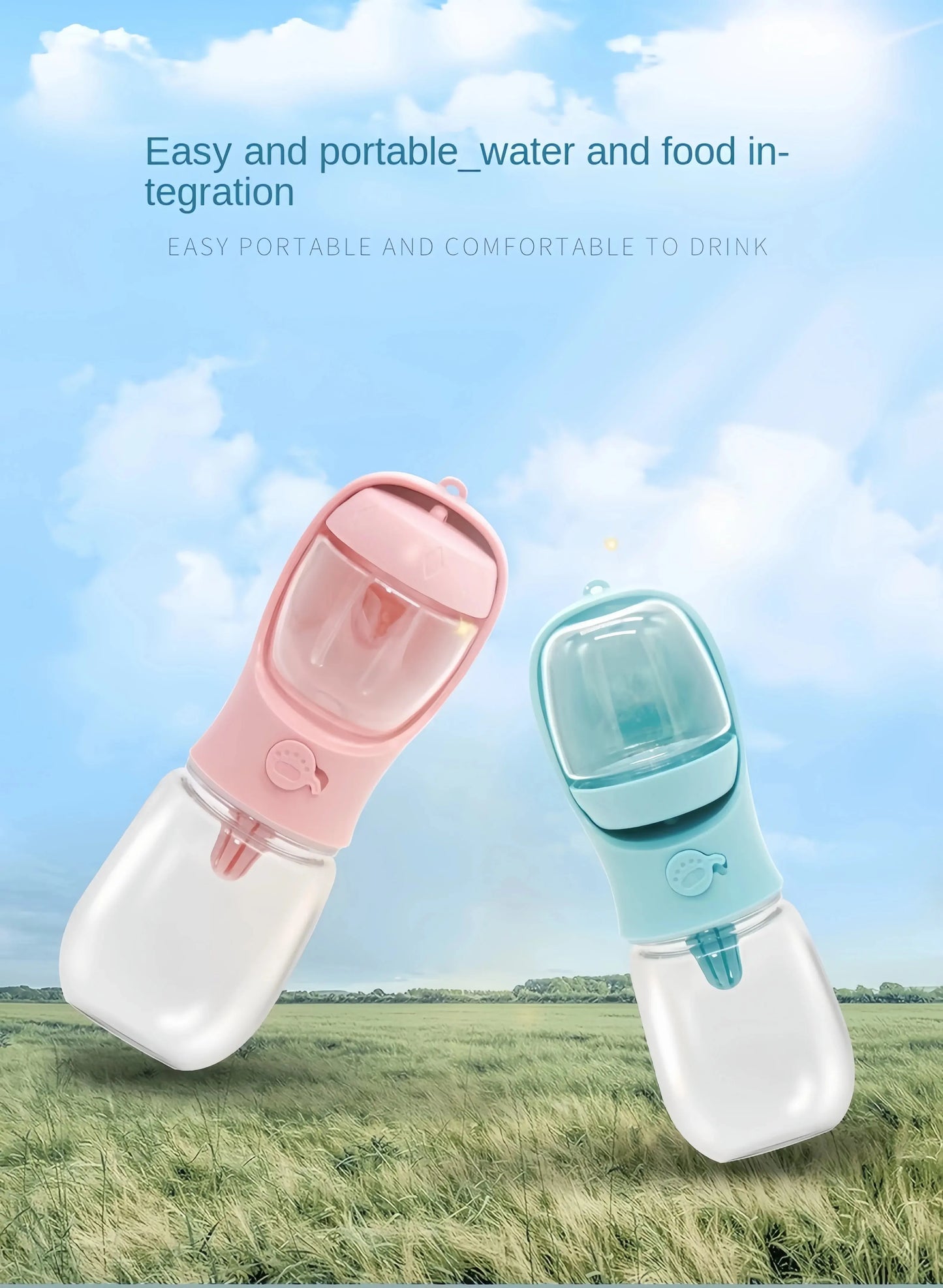 3-in-1 Portable Pet Water Bottle – Travel Cup & Food Dispenser for Dogs/Cats SKYNIX