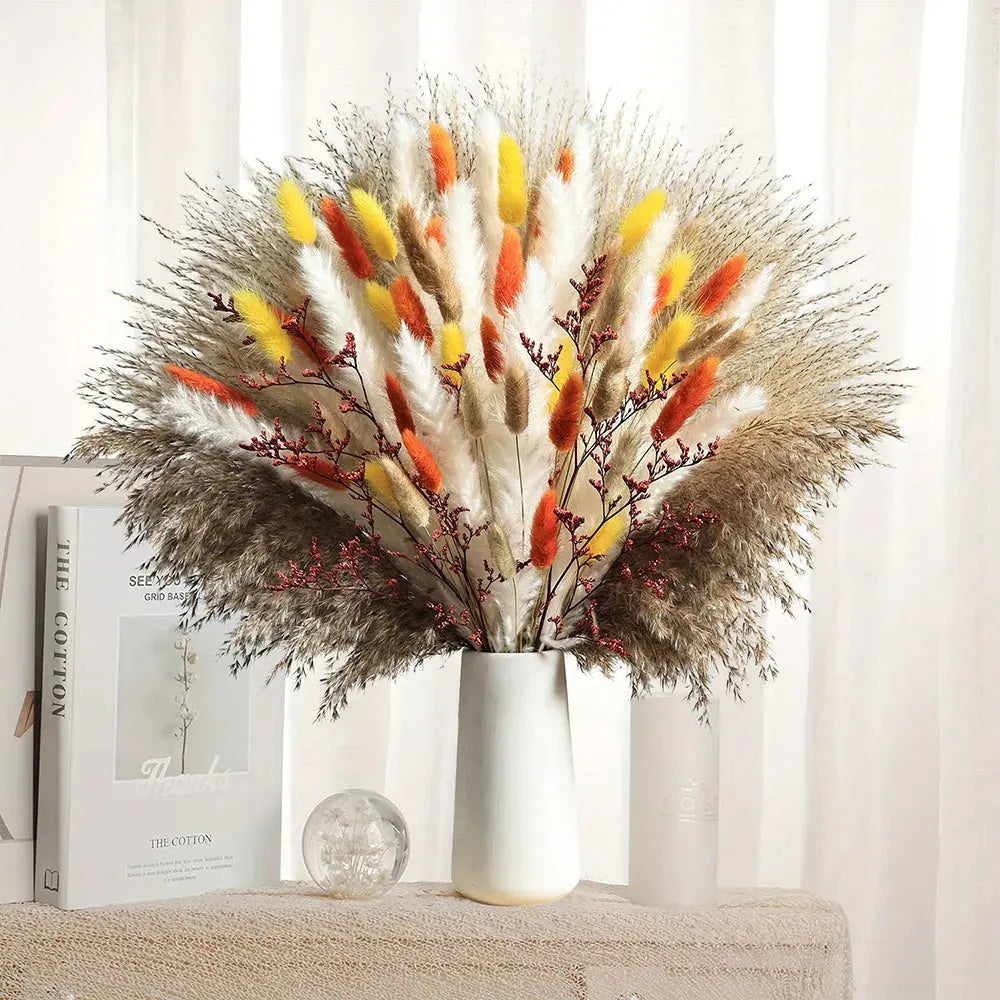 85pcs Natural Pampas Grass Boho Dried Flower Bouquet for Home & Wedding SKYNIX