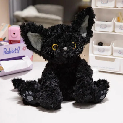 Cute KUKI Black Cat Plush Toy – Long Hair Stuffed Animal Doll with Yellow Green Eyes – Soft Throw Pillow Gift for Kids & Cat Lovers SKYNIX