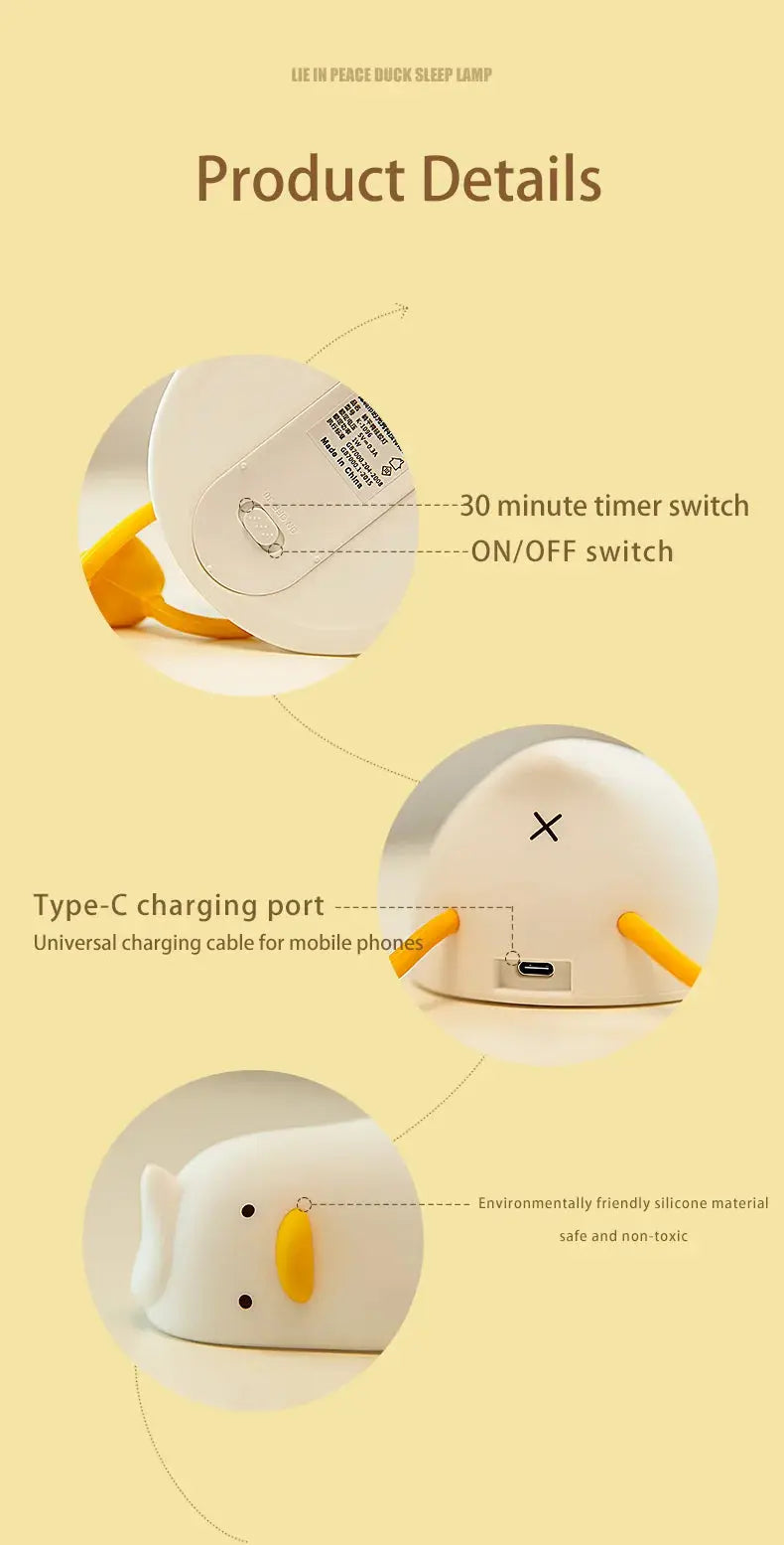 Duck LED Night Light – Soft Silicone Rechargeable Bedside Lamp for Kids & Gifts SKYNIX