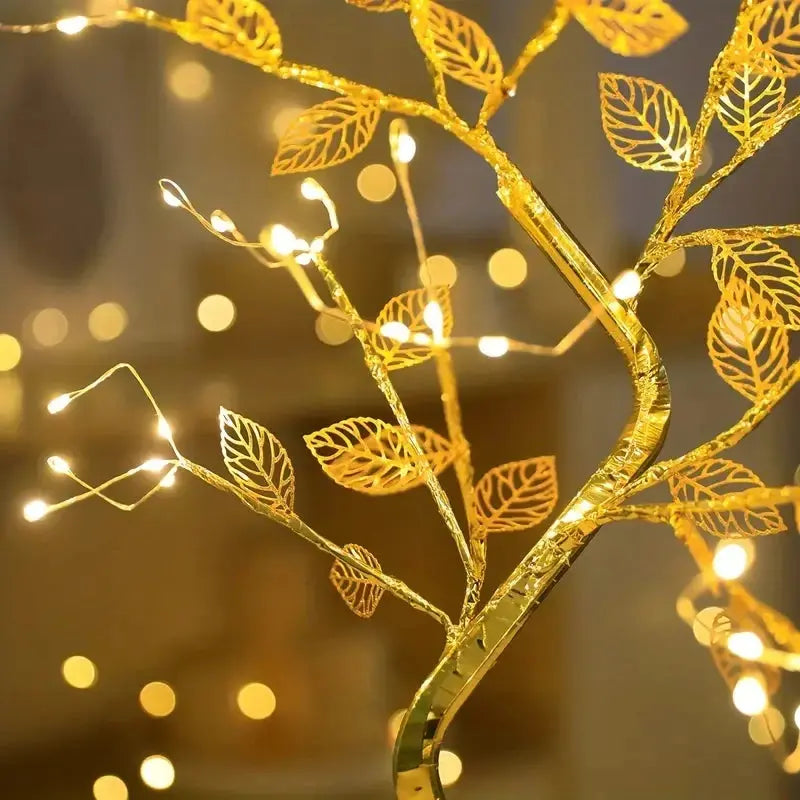 Golden Leaf LED Tree Light – 72 LEDs, Touch Control, USB/Battery Powered Copper Wire Lamp for Home & Holiday Decor SKYNIX