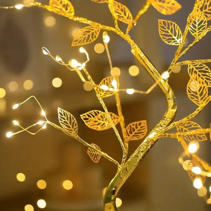 Golden Leaf LED Tree Light – 72 LEDs, Touch Control, USB/Battery Powered Copper Wire Lamp for Home & Holiday Decor SKYNIX