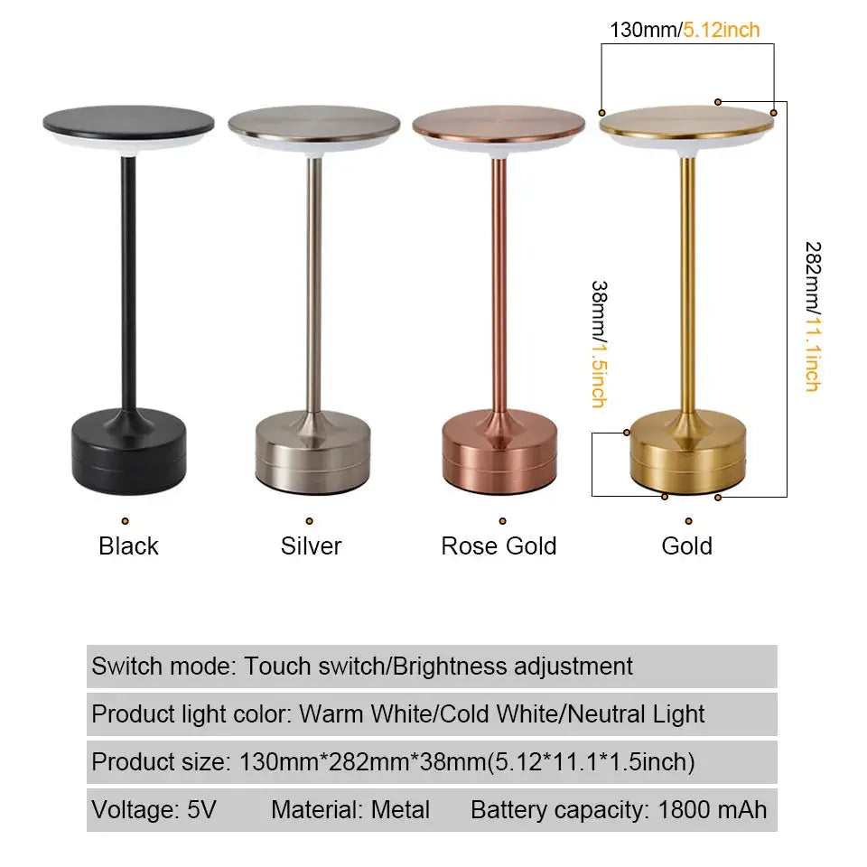 Modern Touch Sensor LED Table Lamp – USB Rechargeable | Dimmable Metal Night Light SKYNIX