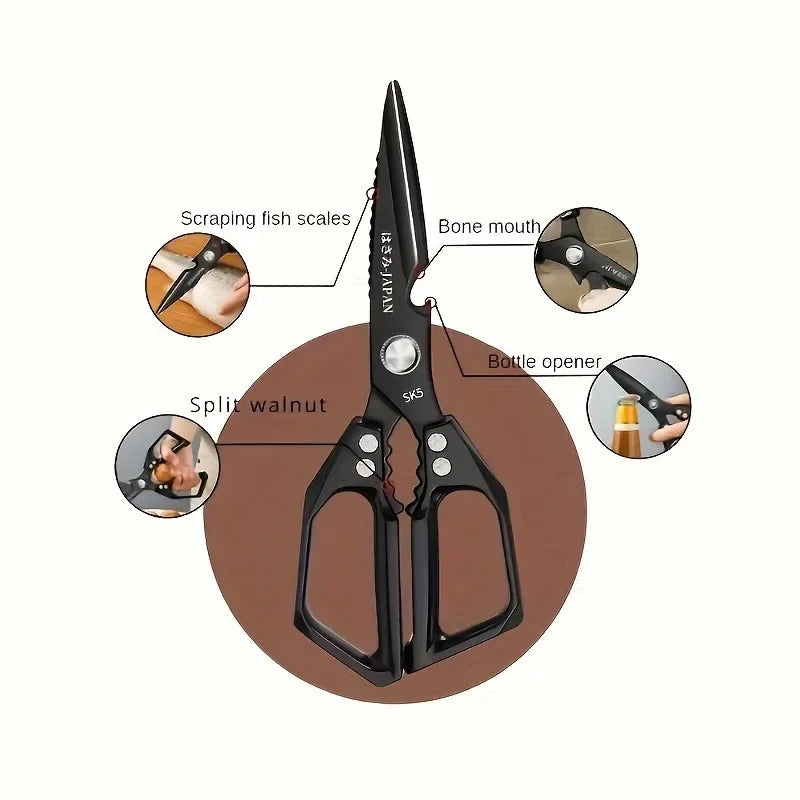 Multifunctional Kitchen Scissors – Heavy-Duty Poultry Shears with Fish Scale Scraper, Bottle Opener & Nut Cracker