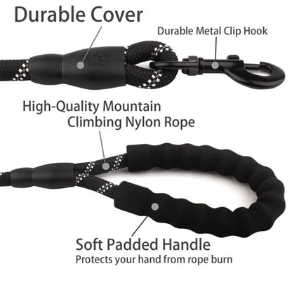 Reflective Dog Leash with Comfortable Padded Handle – Double Heavy-Duty Traction Rope for Strong Dogs