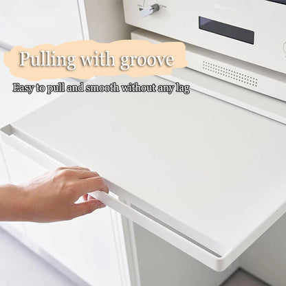 Kitchen Microwave Storage Rack with Bottom Pull-Out Drawer & Sliding Partition