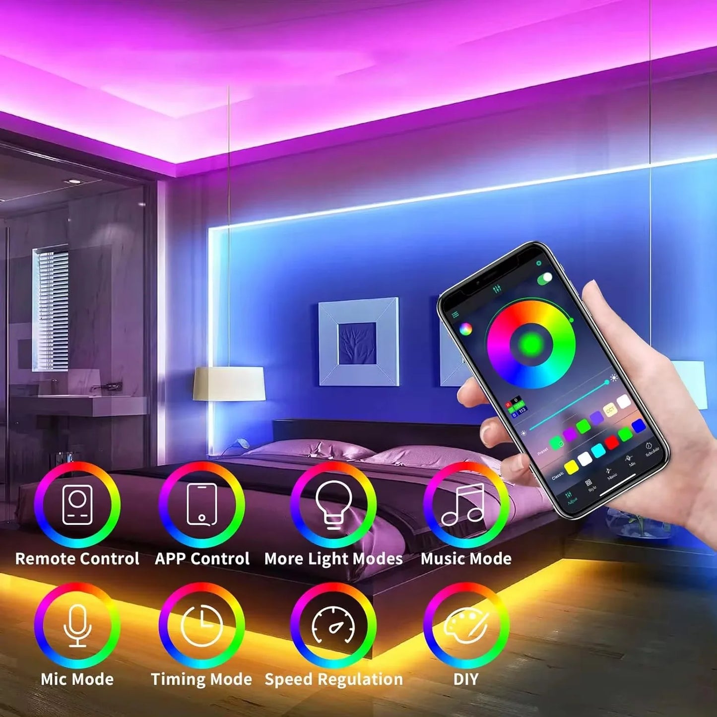 TUYA Neon LED Strip Lights – Waterproof Flexible RGB Rope Light, Bluetooth App Control, Music Sync, 1m–5m for Room Décor