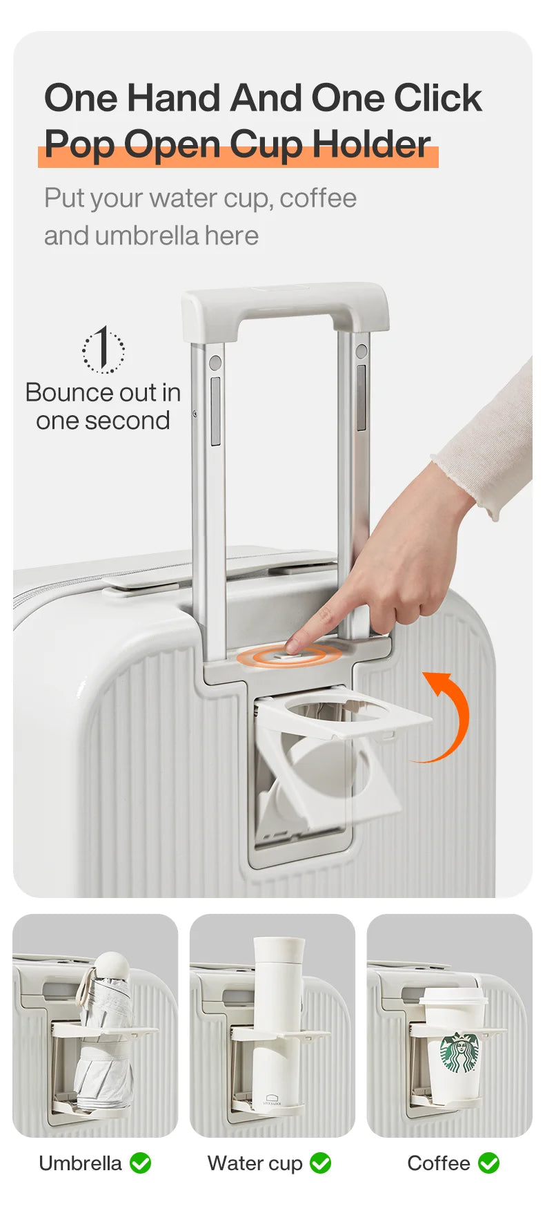 Mixi Carry-On Luggage M9290 – Hard Shell Spinner Suitcase with Built-In Cup & Phone Holder