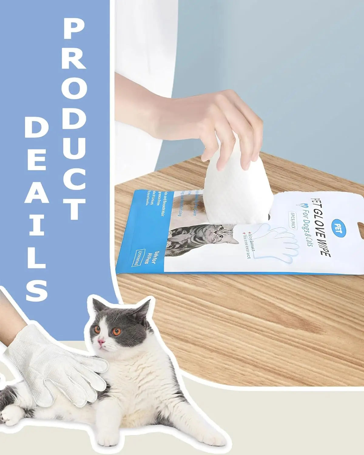 🐾 Pet Cleaning Wipes Gloves – Deodorizing & Grooming Wipes for Dogs, Cats & Small Pets - SKYNIX