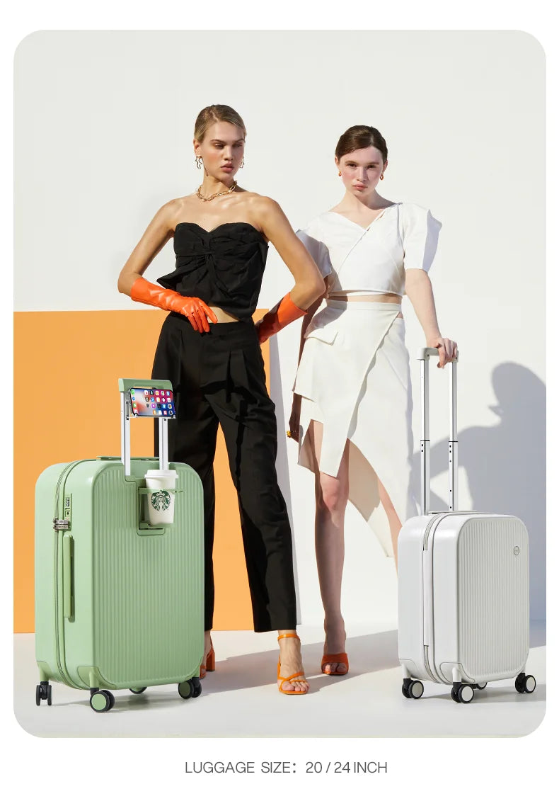 Mixi Carry-On Luggage M9290 – Hard Shell Spinner Suitcase with Built-In Cup & Phone Holder