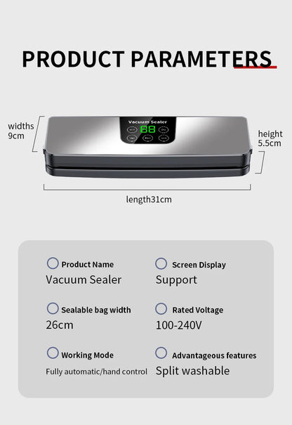 Electric Vacuum Sealer Machine – Dry & Wet Food Packaging, Digital Display