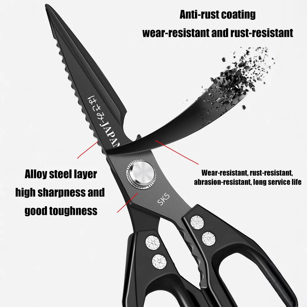 Multifunctional Kitchen Scissors – Heavy-Duty Poultry Shears with Fish Scale Scraper, Bottle Opener & Nut Cracker