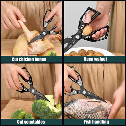 Multifunctional Kitchen Scissors – Heavy-Duty Poultry Shears with Fish Scale Scraper, Bottle Opener & Nut Cracker
