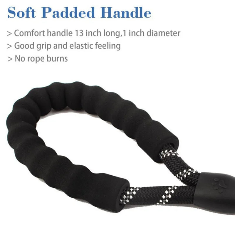 Reflective Dog Leash with Comfortable Padded Handle – Double Heavy-Duty Traction Rope for Strong Dogs