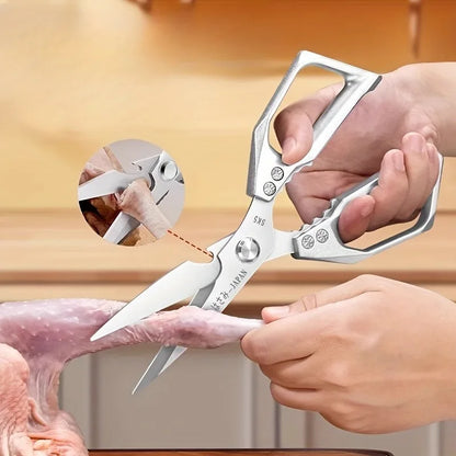Multifunctional Kitchen Scissors – Heavy-Duty Poultry Shears with Fish Scale Scraper, Bottle Opener & Nut Cracker