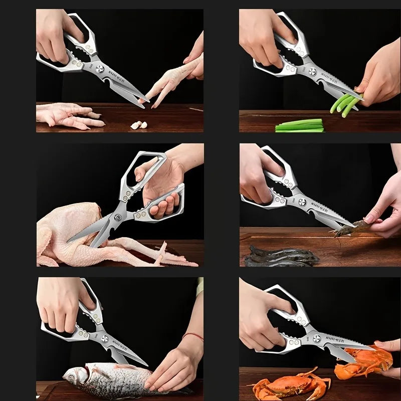 Multifunctional Kitchen Scissors – Heavy-Duty Poultry Shears with Fish Scale Scraper, Bottle Opener & Nut Cracker