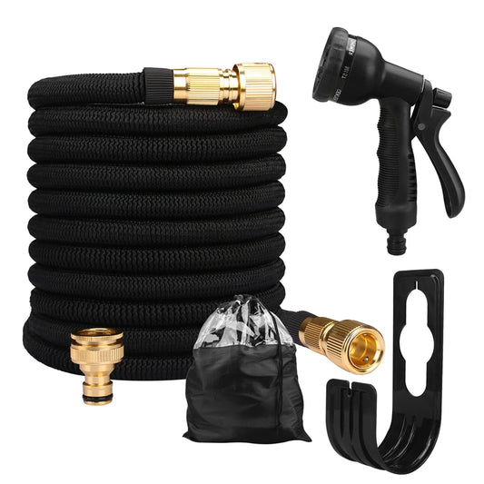 Expandable Garden Water Hose – High Pressure, Double Metal Connector, PVC Reel