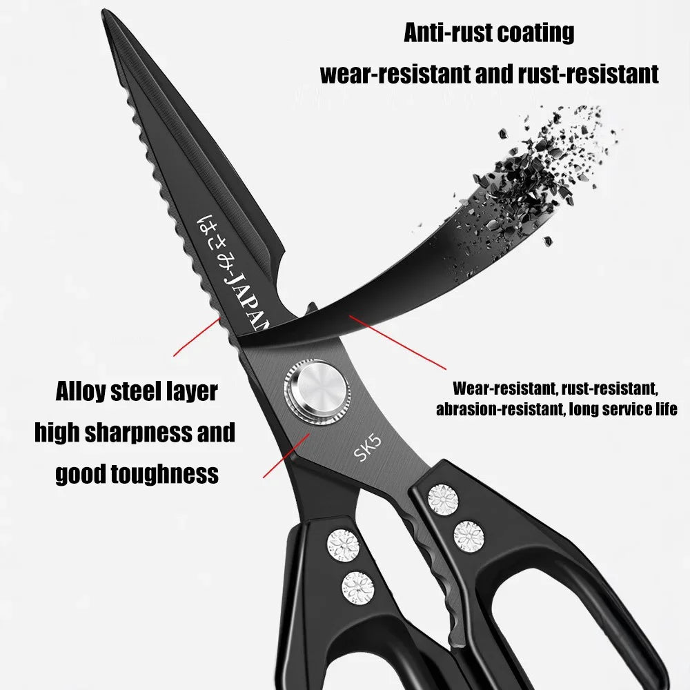 Multifunctional Kitchen Scissors – Heavy-Duty Poultry Shears with Fish Scale Scraper, Bottle Opener & Nut Cracker
