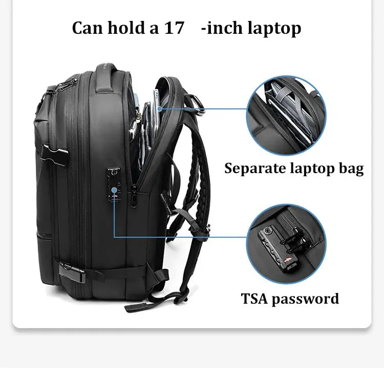 men's travel laptop backpack– 17" Business Bag with Compression, Expandable & Water-Resistant Design SKYNIX